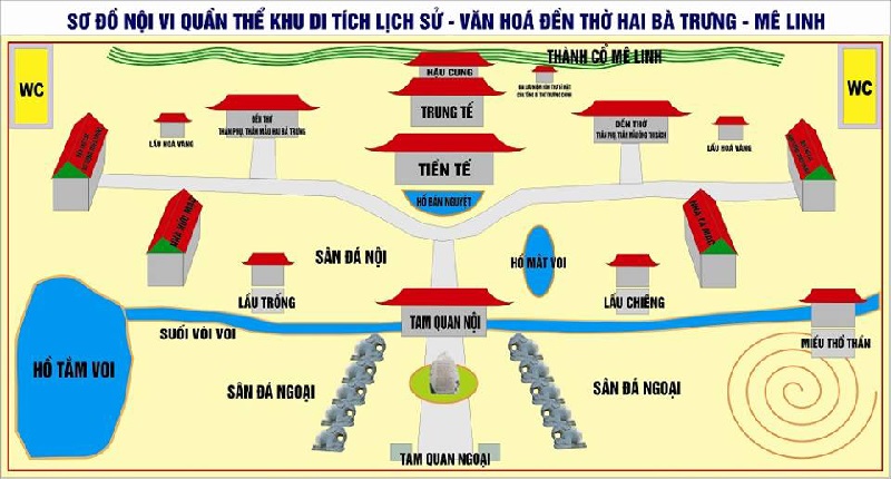 Sơ đồ đền thờ Hai Bà Trưng.